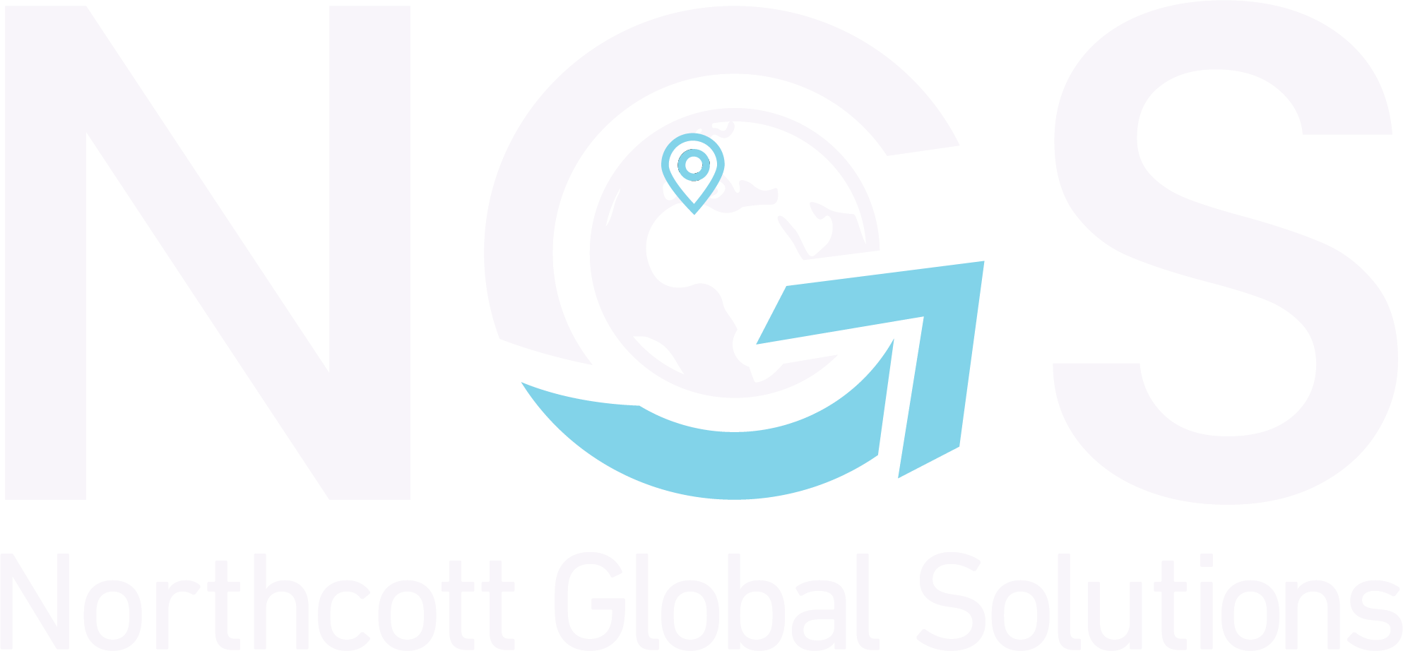 company logo - NGS Northcott Global Solutions, with large faded letter marks, a blue globe graphic, a location pin icon, and a swooping stylised G in light blue